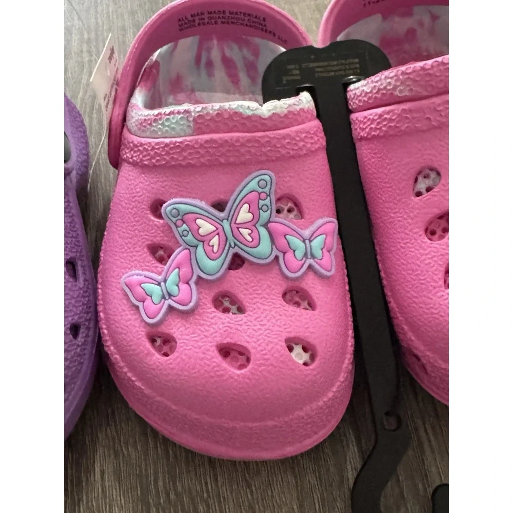 Butterfly & Unicorn Toddler Sz 7 Clogs New Lot of 2 Purple And Pink Adorable Set